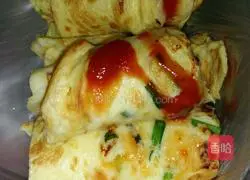 Illustration of how to make chives, ham and egg pancakes 3