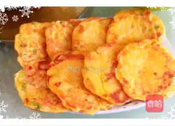 Illustration 4 of how to make green pepper, ham, shrimp and egg pancakes