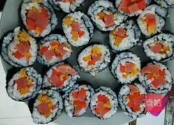 Illustration of how to make meat floss and ham sushi 7