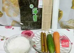 Cucumber, carrot and ham sausage sushi recipe illustration 1 