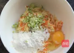 Scallions, potatoes and eggs Illustration of how to make cakes 3