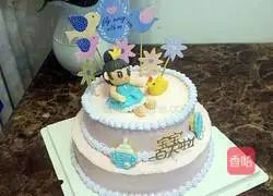 Illustration of how to decorate a double-layered light cream cake with fondant 13