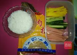 Ham Illustration of how to make meat floss sushi 1