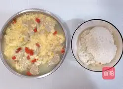 Illustration of how to make meatloaf and egg soup with rice 9