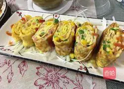 Illustration of how to make double omelette egg roll 18