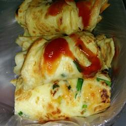 Chive, ham and egg pancake