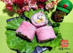 Illustration of how to make cherry blossom pink sushi rolls 8