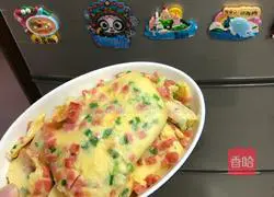 Illustration of how to make ham sausage, green onion and egg pancake 10