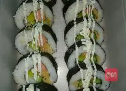 Illustration of how to make ham and meat floss sushi 7