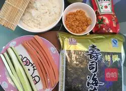 Illustration of how to make meat floss sushi 1
