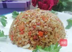 Illustration of making sausage golden chicken fried rice 15