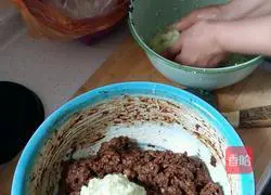 Illustration of how to make pork and green onion dumpling stuffing 7