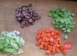 Fried rice with diced vegetables and soy sauce.Recipe 1