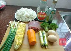 Illustration of how to make five-color fried rice 1