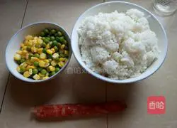 Illustration of how to make three-color fried rice 1