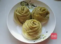 Rose Illustration of how to make meat buns (Matcha) 15