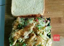 Illustration of how to make seaweed, carrot, green pepper, egg and mushroom sandwich 15