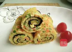 Illustration of how to make seaweed and vegetable egg pancakes 7