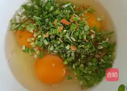 Illustration of how to make green onion and egg pancakes 1