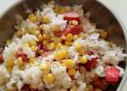 Illustration of grilled sausage and corn fried rice 3