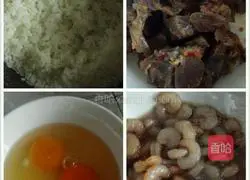 Illustration of how to make shrimp, beef and egg fried rice 1