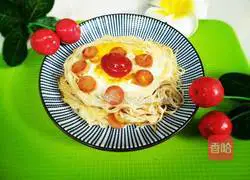 Illustration of how to make noodles, ham and omelette 12