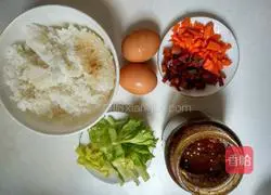 Illustration of how to make bean paste and egg fried rice 1