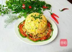 Illustration of how to make green bean sprouts and egg fried rice 15