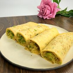 Chive egg pancake rolled with cumin and shredded potatoes