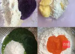 Colorful small Illustration of how to make steamed buns and black sesame and peanut butter flower rolls 5