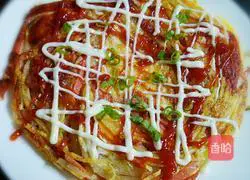 Illustration of how to make potato, ham, and egg pancakes 7