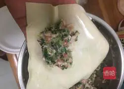 Mushroom, green vegetable and pork stuffing Illustration of how to make dumplings 7