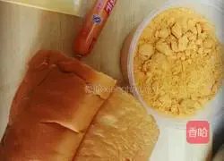 Illustration of how to make nutritious ham and meat floss sandwich 1