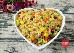 Illustration of how to make golden egg fried rice with jade inlay 1