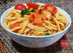 Illustration of how to make noodles with oyster sauce and tomato sauce 12