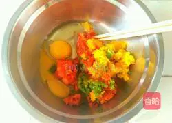 Illustration of how to make colorful pepper egg pancake 1