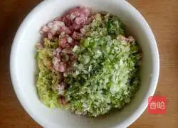 Illustration of how to make zucchini, pork and green onion dumpling stuffing 7