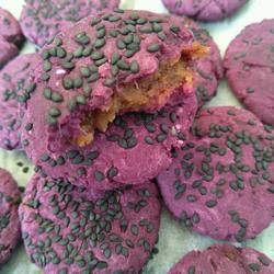 Date stuffed black sesame and purple potato cake