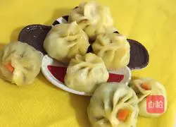 Illustration of how to make pumpkin skin buns stuffed with radish stems and leaves 14