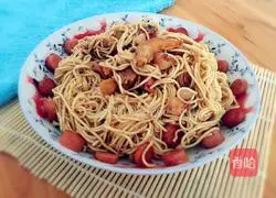 Illustration of how to make noodles with ham and sand tea sauce 10