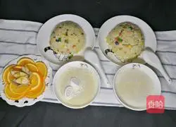 Illustration of how to make snow peas, ham and egg fried rice 1