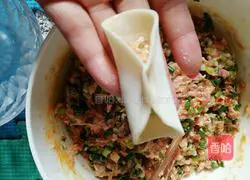 Illustration of how to make dumplings with green onion and spicy sauce 8