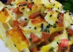 Illustration of how to make crispy steamed buns with cheese and ham 12