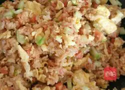 Illustration 3 of how to make pickled mustard, ham, sausage and egg fried rice 