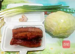 Illustration of how to make barbecued pork, cabbage and fried rice 1