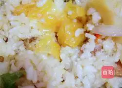 Illustration of Homemade Fried Rice with Pickles and Ham 1