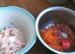 Illustration of how to make dumplings stuffed with beef, carrot and pork and shiitake mushrooms 1