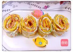 Illustration of how to make egg and ham burrito 4