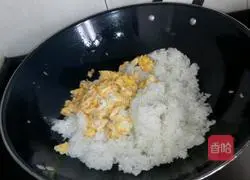 Illustration of how to make chili powder and egg fried rice 11