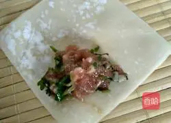 Illustration of how to make coriander and pork wontons 7